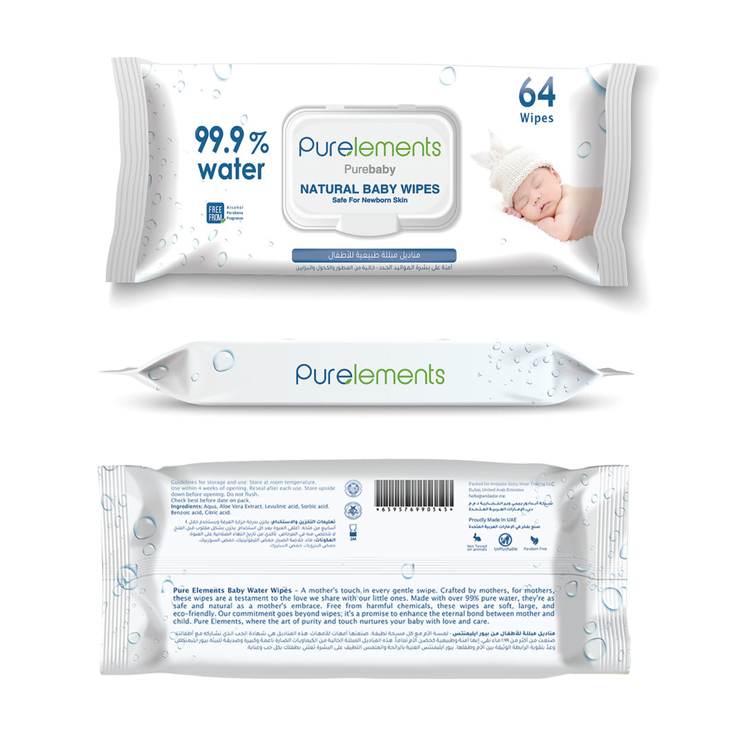 Purelements 99.9% Water Wipes - 4 Pack