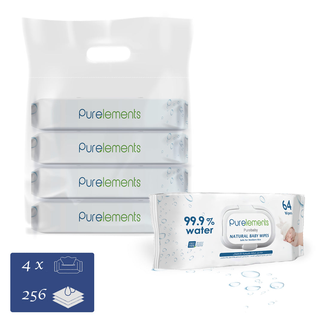 Purelements 99.9% Water Wipes - 4 Pack